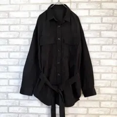 GU ジーユー　コーデュロイシャツ　オーバーサイズ　ウエストベルト　黒　M