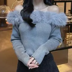 GRL グレイル 2Wayファーオフショルダーリブニットトップス an1517