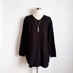 206ケーブル編み Vネックニット チュニック 大きいサイズ4L