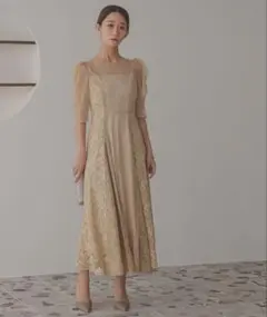 オケージョンドレス 結婚式 ドレス お呼ばれ Kana イエロー レース