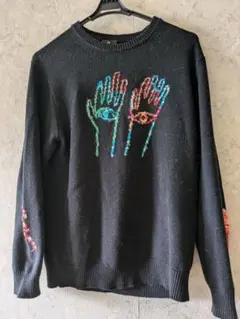 Paul Smith ポールスミス ニット セーター L　刺繍入り黒セーター