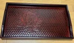 漆器製トレイ 花彫刻　牡丹
