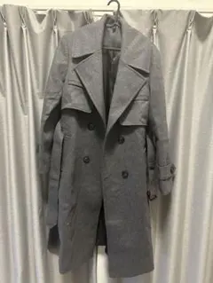 グレー トレンチコート ダブルブレスト ベルト付き