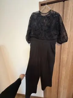 オールインワンセット ブラック刺繍トップス＆パンツセット お呼ばれのサムネイル