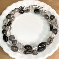 h*a様 ブラックルチル細石二重ブレスレット　内径約16センチ