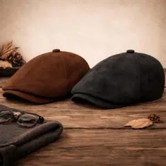 ハンチング帽 高級感のあるスェード調 無地 きれいめ カジュアル 秋冬春