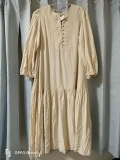 ロングワンピース　長袖　ライトベージュ　М　ナチュラルビューティーベーシック