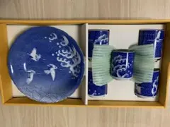 和食器セット 湯呑み 皿 鶴 波模様