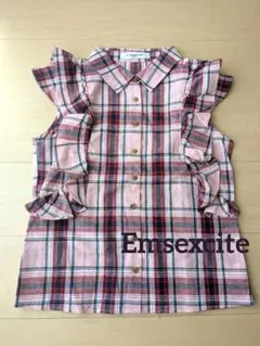 美品 Emsexcite チェック柄 ノースリーブ ブラウス フリル 綿