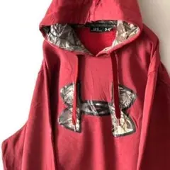 アンダーアーマー ロゴ 迷彩カモフラ パーカー L レッド 赤 古着