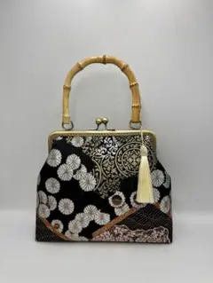 和柄　金糸 ラメ糸【ハンドメイド】がま口バッグ #389