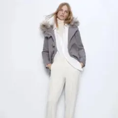 ZARA グレー ファー付きダッフルコート