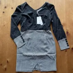 ワンピース　黒×千鳥格子　チェック　新品未使用　裏地あり