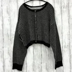 【 クラシカルエルフ 】ジャガード ショート丈 ニットカーディガン 黒 XL