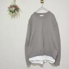 グローバルワーク 【M】 レイヤード風ニット シャツ ドッキング グレージュ