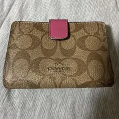 COACH 二つ折り財布 シグネチャー ピンク