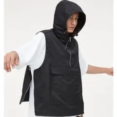 OY SIDE ZIPPER NYLON HOODIE VEST-BLACKのサムネイル