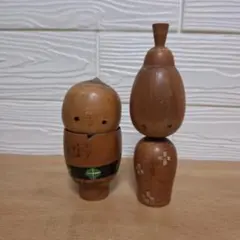 【作家物・銘あり】創作こけし 2体セット 昭和レトロ 木製 置物 民芸品