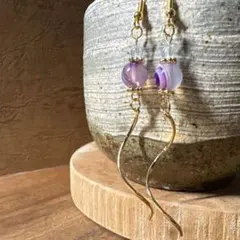 天然石（パープルアゲート　紫白縞　瑪瑙）ロングピアス【パワーストーン】