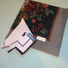 【新品未使用】Ralph Lauren　ハンカチ2枚　 花柄千鳥　ポロポニー刺繍