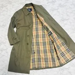 【美品】　バーバリーズ　ステンカラーコート　ノバチェック　玉虫　カーキ　Lサイズ