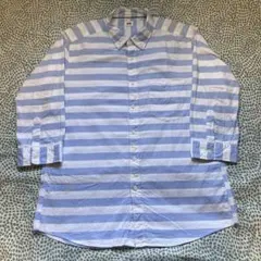 美品ユニクロ青と白のストライプ 七分袖シャツ XLサイズ