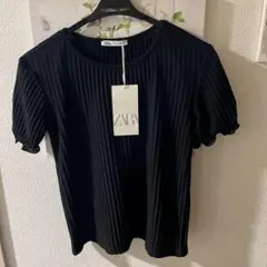 ZARA ブラック 半袖 Tシャツ M ストライプ