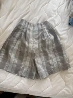 グレー チェック柄 プリーツ ハーフパンツ 130