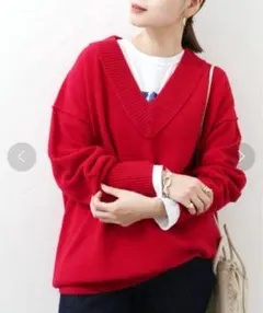 ジャーナルスタンダード　ウールVネックニット　赤