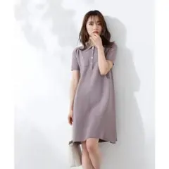 エディットコロン ニットワンピース 半袖 ポロ襟 くすみピンク　Mサイズ