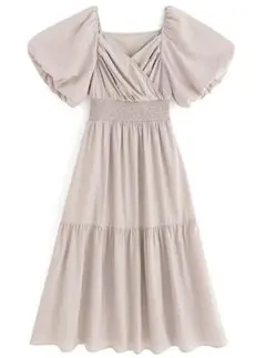 GRL カシュクールバルーンスリーブティアードワンピース