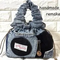 【handmade】 ●デニムリメイク　●巾着トートバック　0002