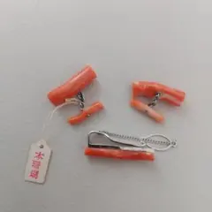コーラル　 珊瑚サンゴ　ネクタイピン　カフスリンクス　カフス　セット