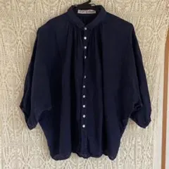 W*ハ様 ブロカント　リネン100% 日本製　ネイビー シャツ