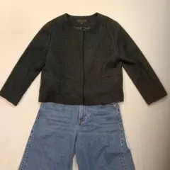 ユニクロ　ツイード ノーカラージャケット Mサイズ　黒系のサムネイル