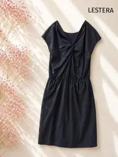 【レス】美品✨レナウン 日本製 紺 ツイストワンピース 膝丈 38 通勤 上品のサムネイル