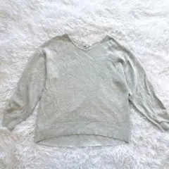 グローバルワーク 綿100% ガーター編み ボートネックニット グレー　M