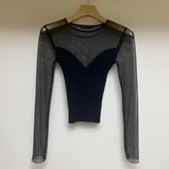 ZARA シアーコンビ 長袖カットソー ブラック Mのサムネイル