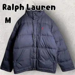 【希少】ラルフローレン ダウンジャケット ポニーロゴ 刺繍 フェザー ネイビー