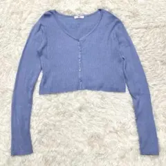 ウィゴー　ブルーパープル　リブ編みクロップドニットカーディガン　薄手　【F】
