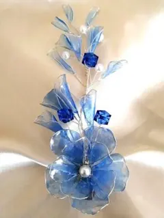 青色花デザイン髪飾り・成人式・卒業式