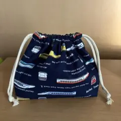 ハンドメイド　給食袋　コップ袋　お弁当袋　ネイビー　新幹線