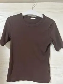 ブラウン リブ編み 半袖Tシャツ