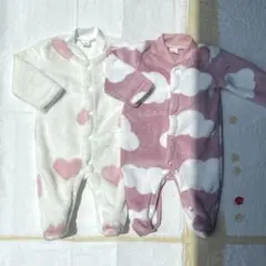 【美品】2点まとめ売り／ロンパース／双子／フリース足付きロンパース／50-60