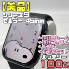 【美品】BT100％ セルラー 45mm S9 フレーム＋カバー＋バンド＋充電器