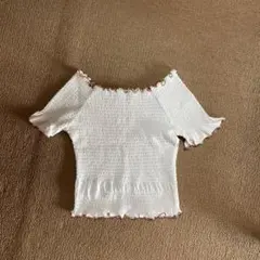 オフショルダー白シャーリングトップス 半袖