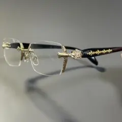 新品 メガネ リムレス ゴールド 眼鏡 サングラス 韓国 メタル ラップ