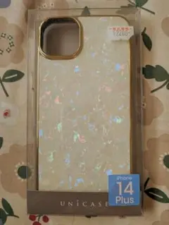新品！iPhone 14 Plus ケース　シェル風強化ガラス　上品　縁ゴールドのサムネイル