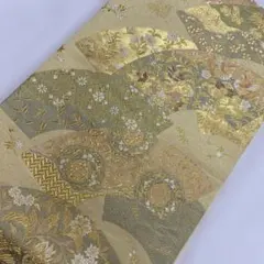 Ｙ7345 扇面模様　袋帯 正絹 六通 訪問着 色無地　付下　入学式　金　鳳凰