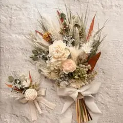 ウェディングブーケ ブートニア付き 韓国風 ナチュラルドライフラワー 結婚式